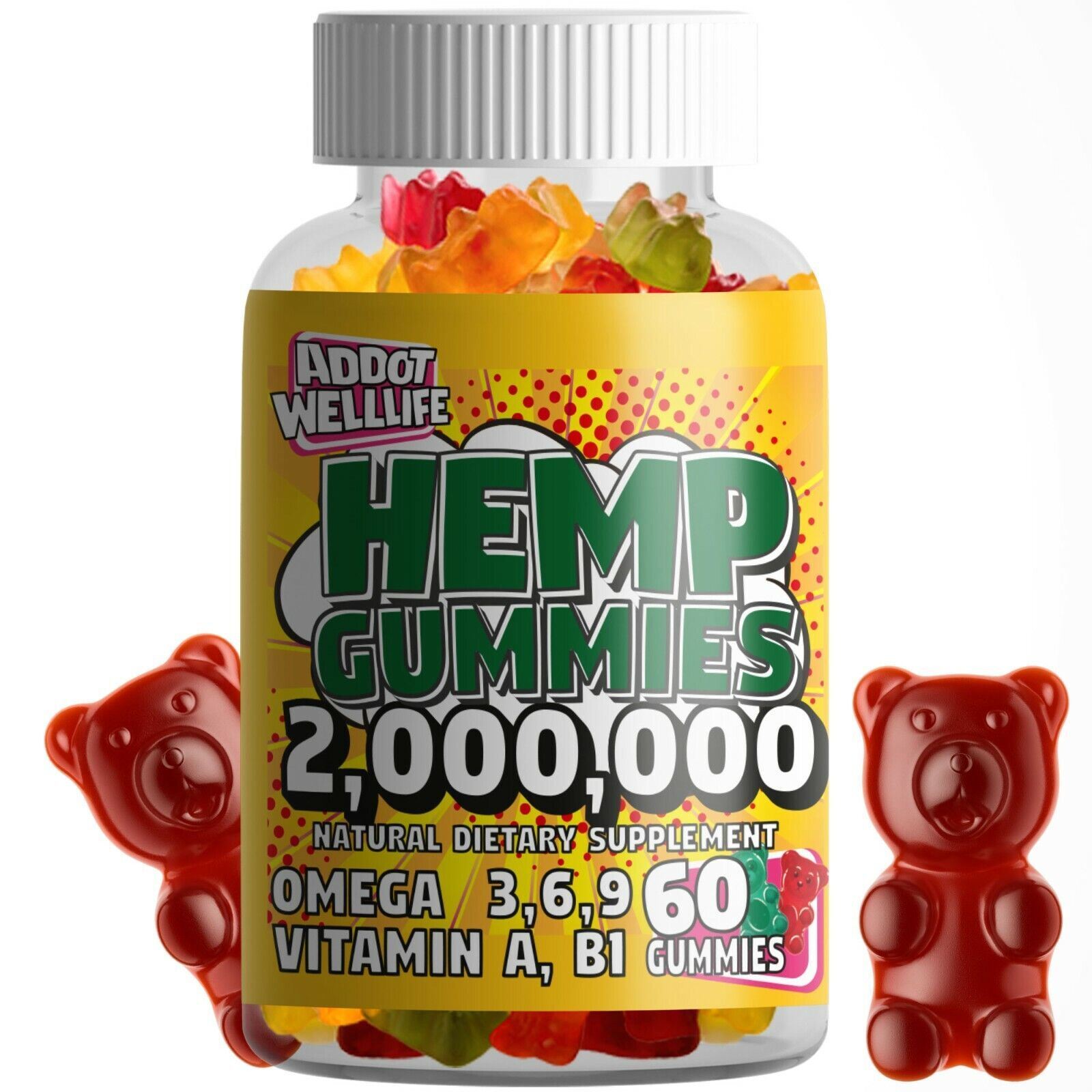 Bottle of hemp gummies with gummy bears